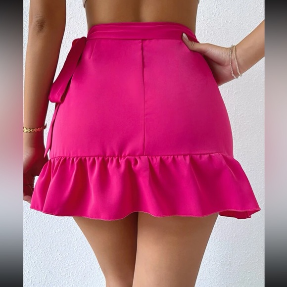 Knot Side Ruffle Trim Wrap Skirt - Picture 2 of 5